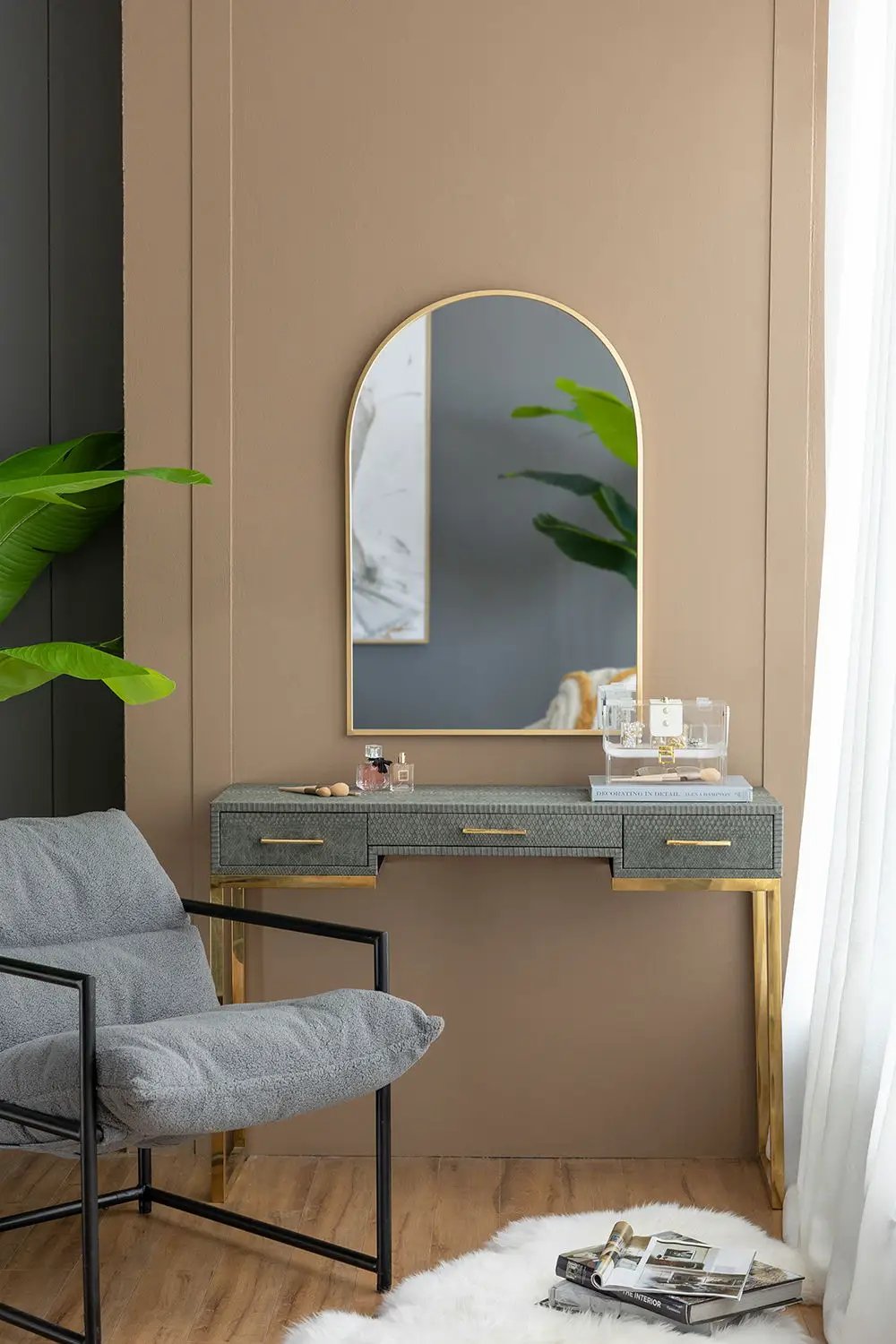 Arched Mirror With Metal Frame, Wall Mirror For Living Room Bedroom Entryway by HouseOfZazla