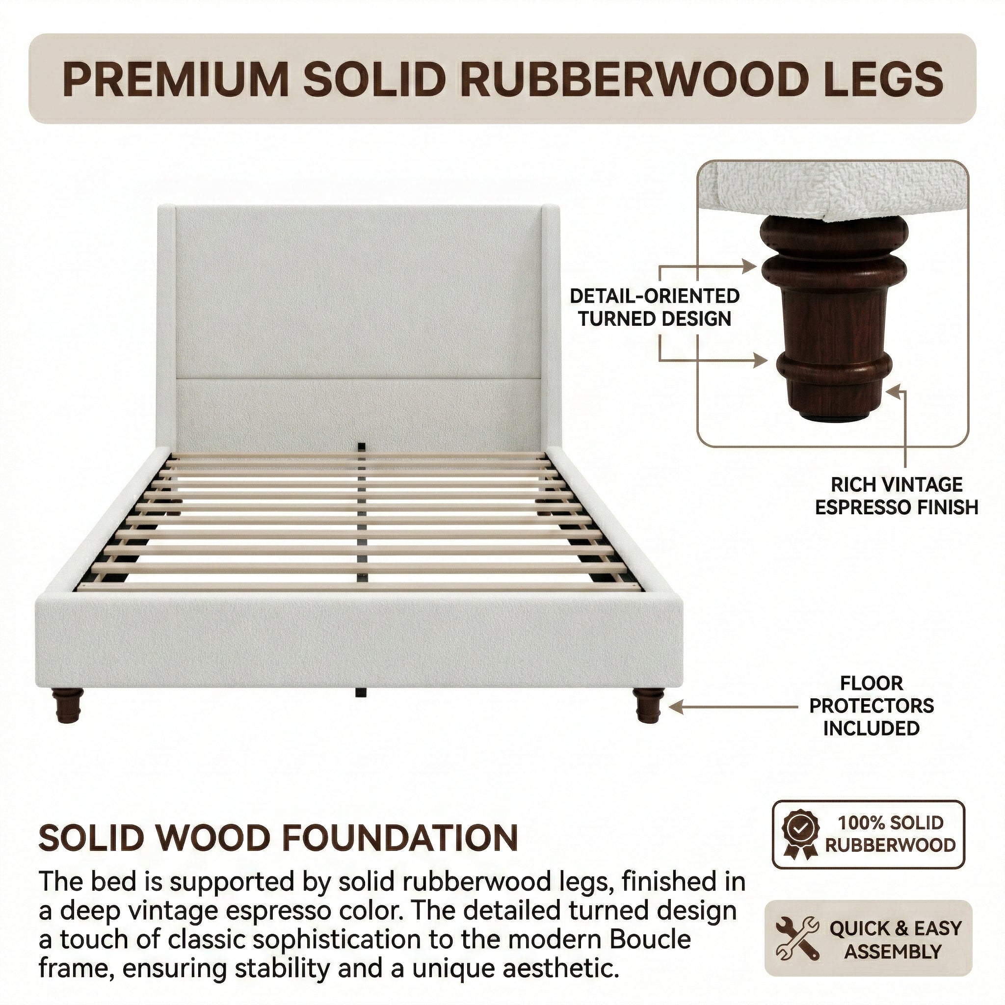 52.7" Tall Wingback Upholstered King Size Platform Bed Frame by HouseOfZazla