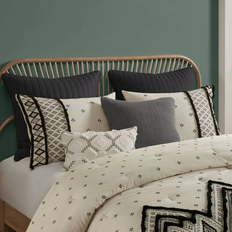 3 Piece Cotton and Flax Linen Blend Comforter Set Natural Full/Queen by HouseOfZazla