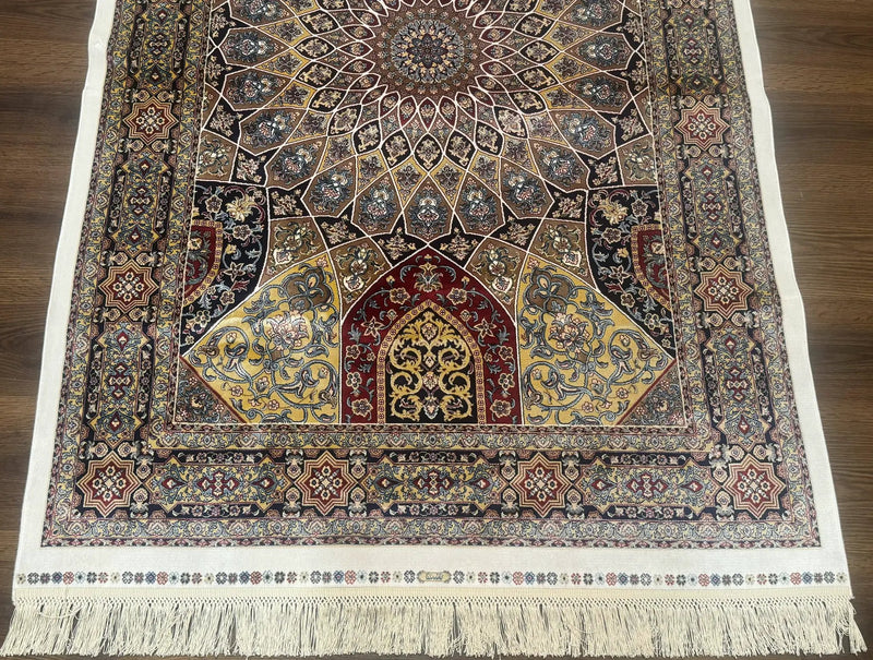 Turkish Silk Rug 4x6, Dome Design, Memluk Carpet, Bamboo Silk, New by Jewel Rugs