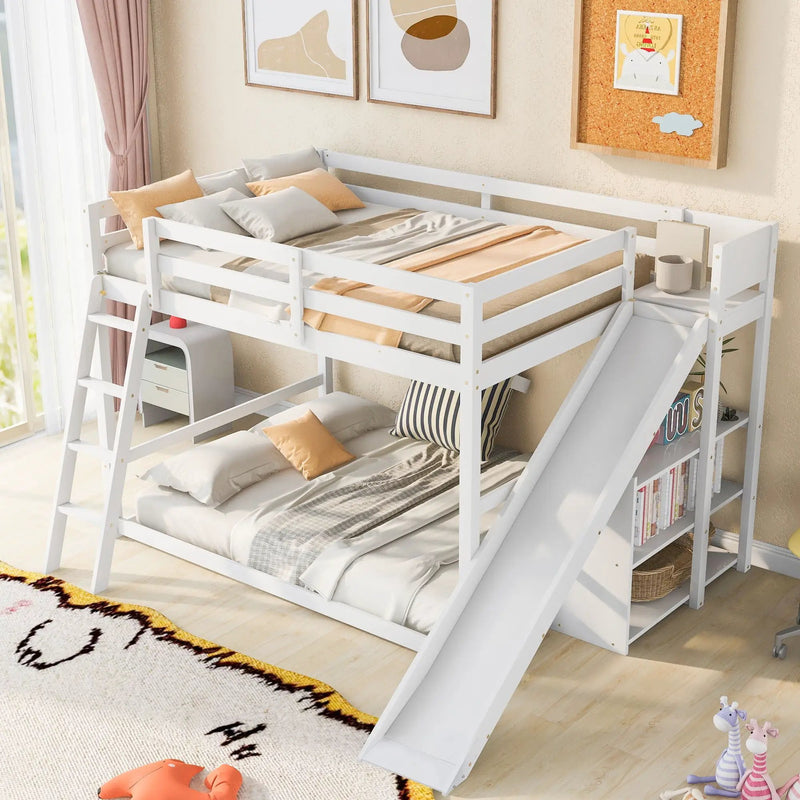 Bunk Bed With Ladder, Slide, And Shelves Pine Wood by Unique Piece Furniture