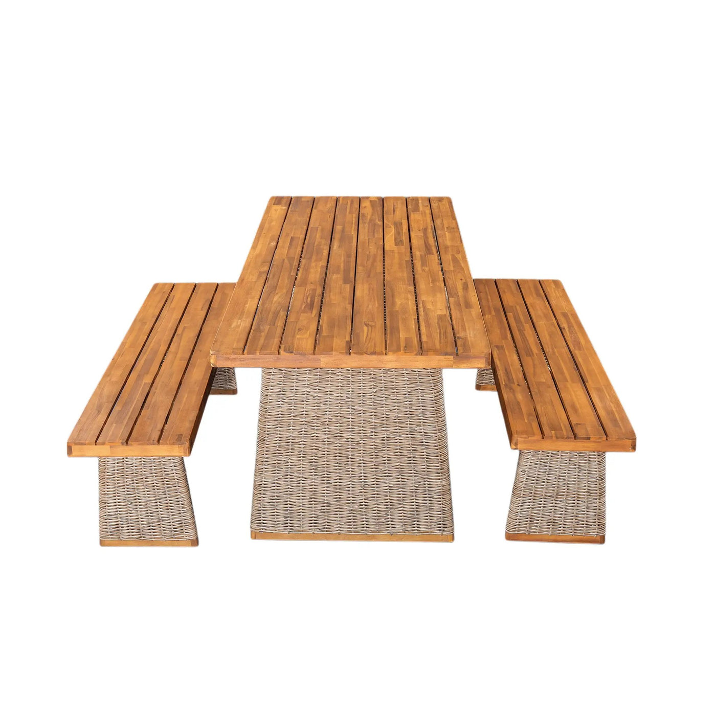 Outdoor 3 Piece Acacia Wood Dining Set with Handwoven Rattan Legs by HouseOfZazla
