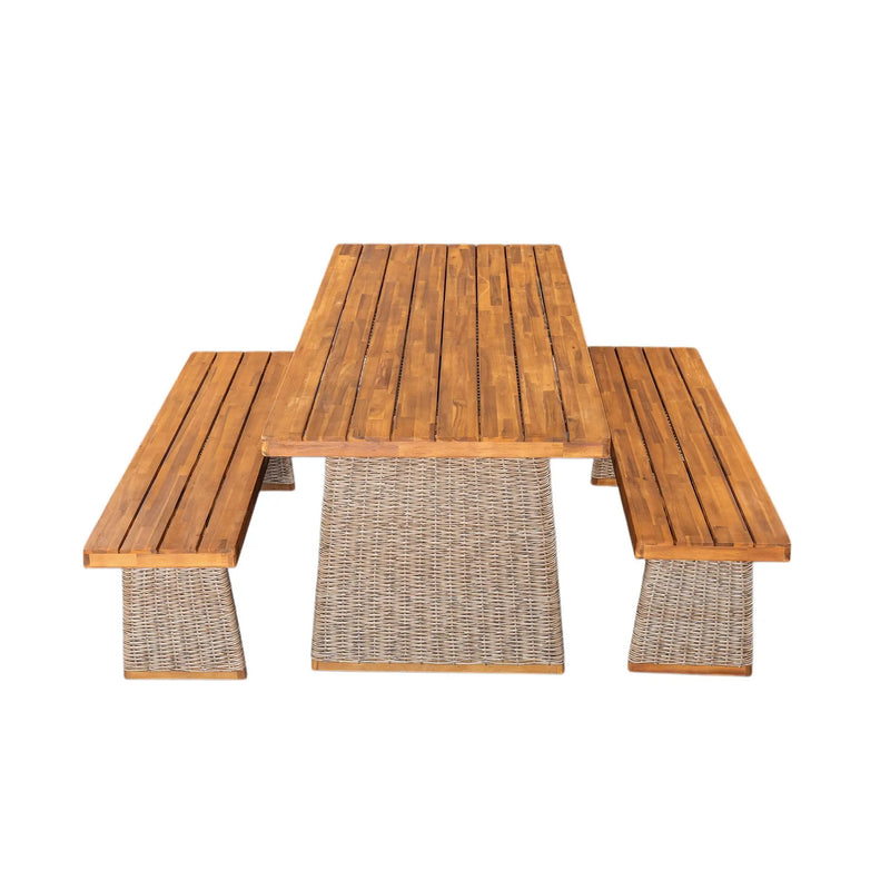 Outdoor 3 Piece Acacia Wood Dining Set with Handwoven Rattan Legs by HouseOfZazla