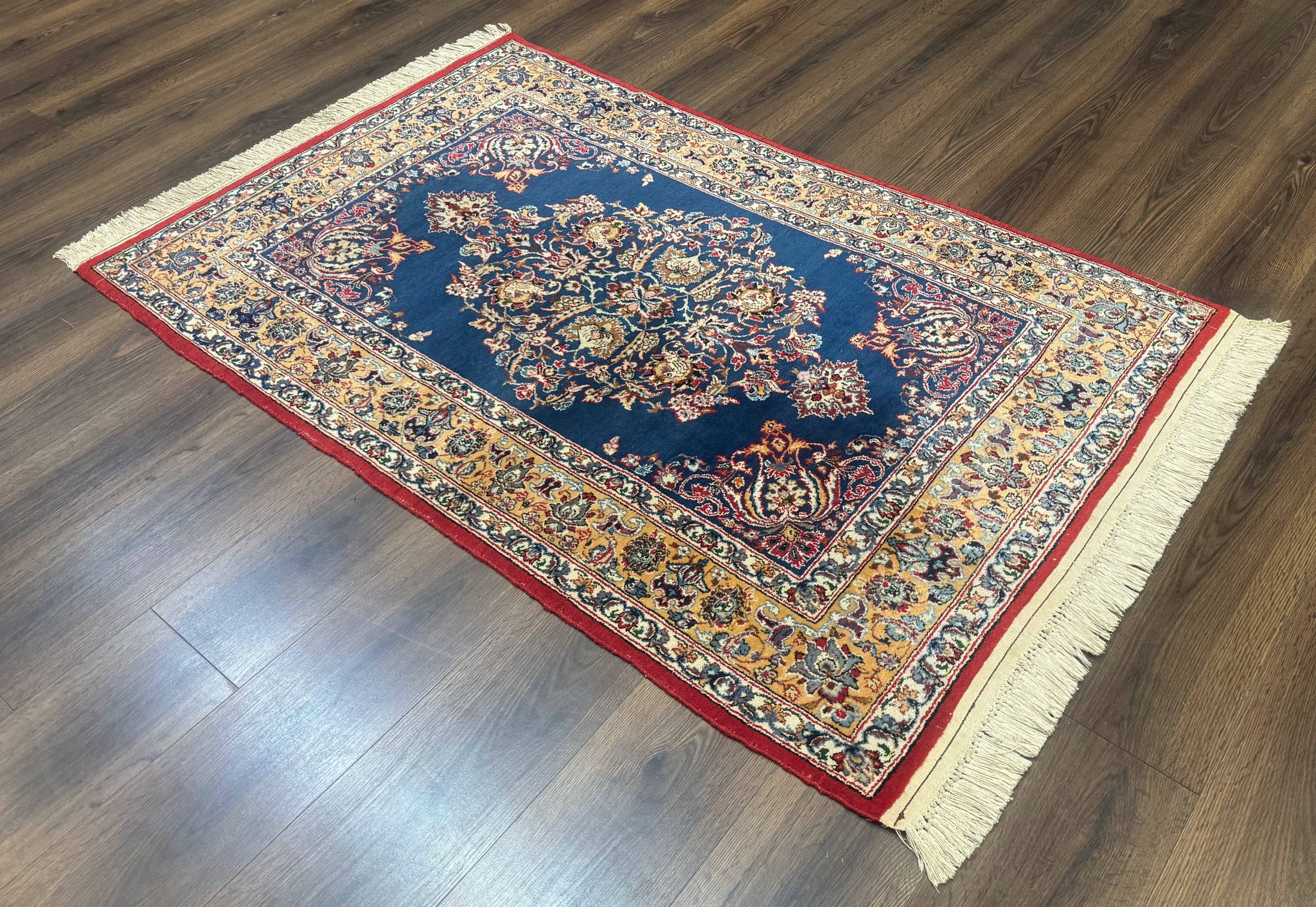 Blue Persian Qum Rug 3.6 x 5, Floral Medallion, Fine 310 KPSI by Jewel Rugs