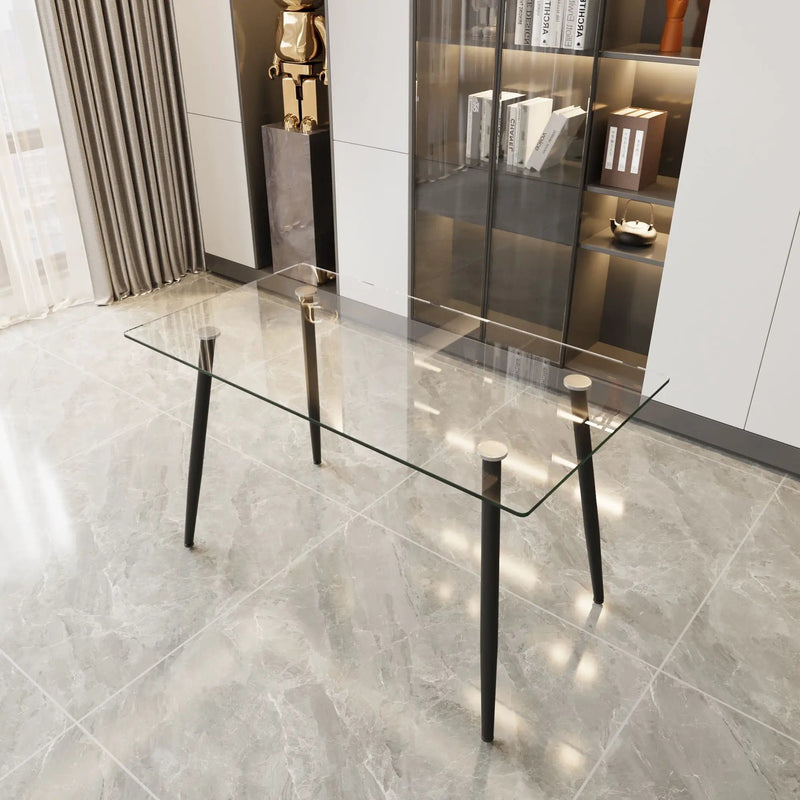 Modern Minimalist Rectangular Glass Dining Table With Tempered Glass Top Metal Legs, For 4 - 6 - Transparent by HouseOfZazla