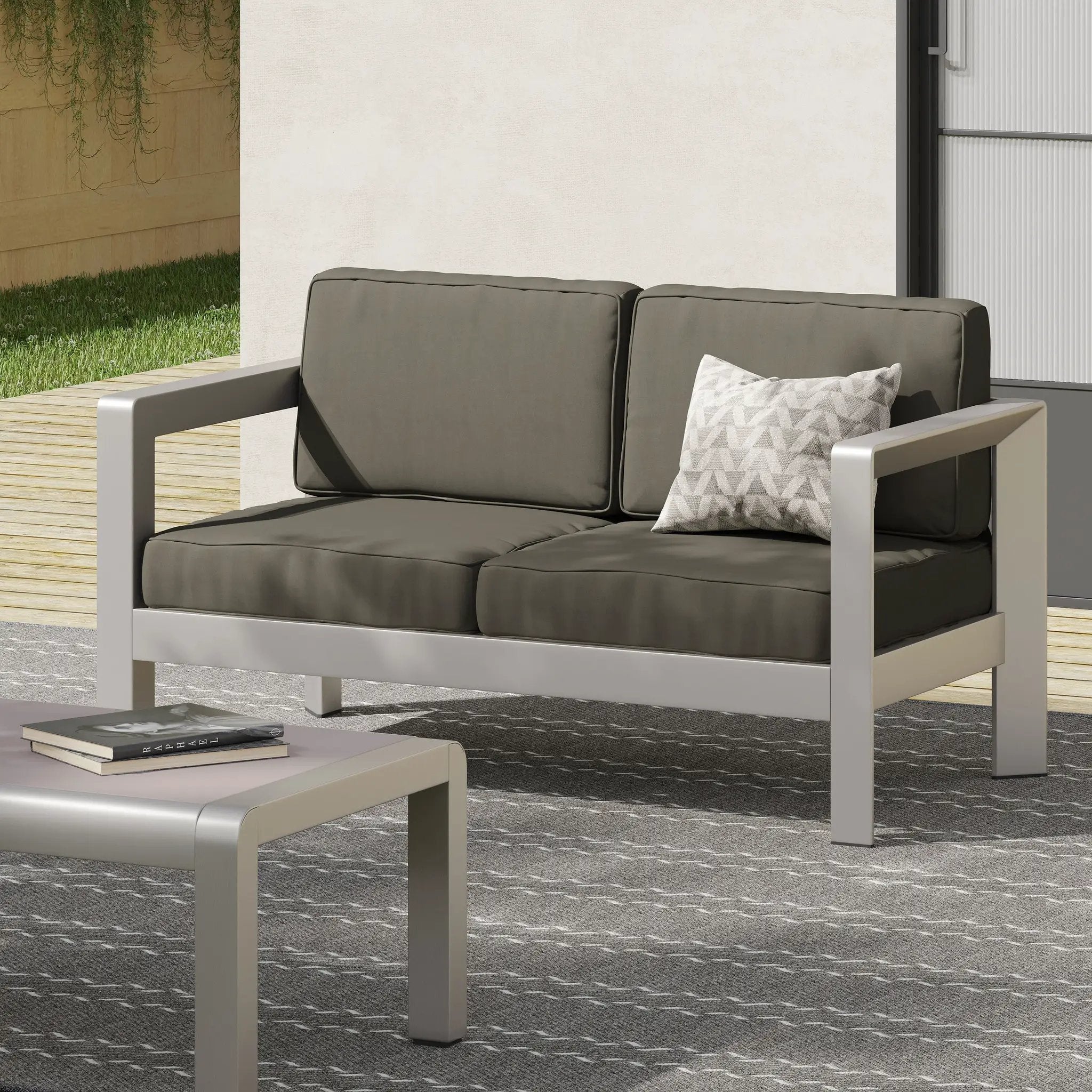Outdoor Aluminum Loveseat – Low-Profile Patio Seating with Deep Cushions by HouseOfZazla