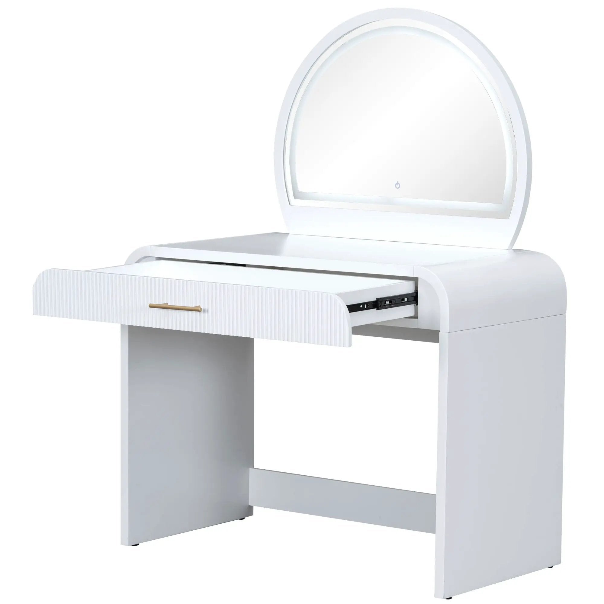 Makeup Vanity Table With Mirror Touch Screen Lighted Mirror, Dressing Table With Drawer For Bedroom - White by HouseOfZazla