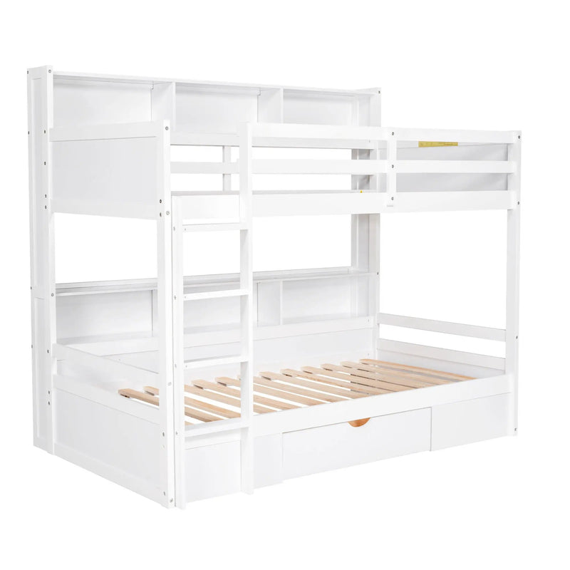 Twin Size Bunk Bed With Built-In Shelves Beside Both Upper And Down Bed And Storage Drawer by Unique Piece Furniture