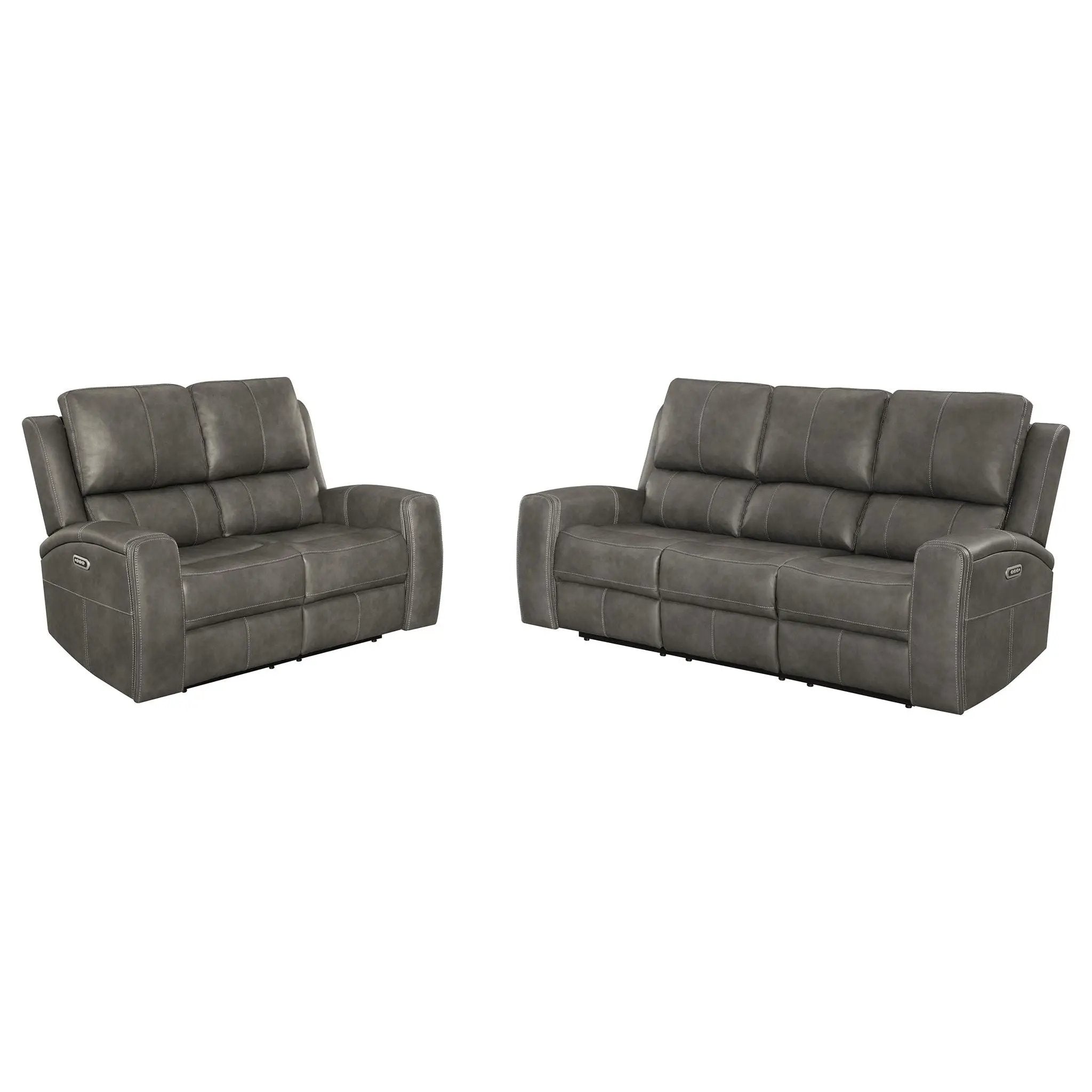 Brickston 2-piece Triple Power Reclining Sofa Set Charcoal by Unique Piece Furniture
