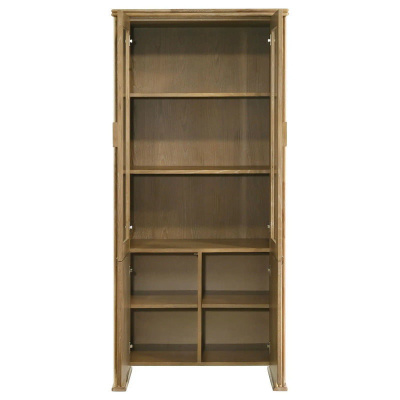 Adina 77-inch Tall Display Cabinet Distressed Light Brown by Unique Piece Furniture