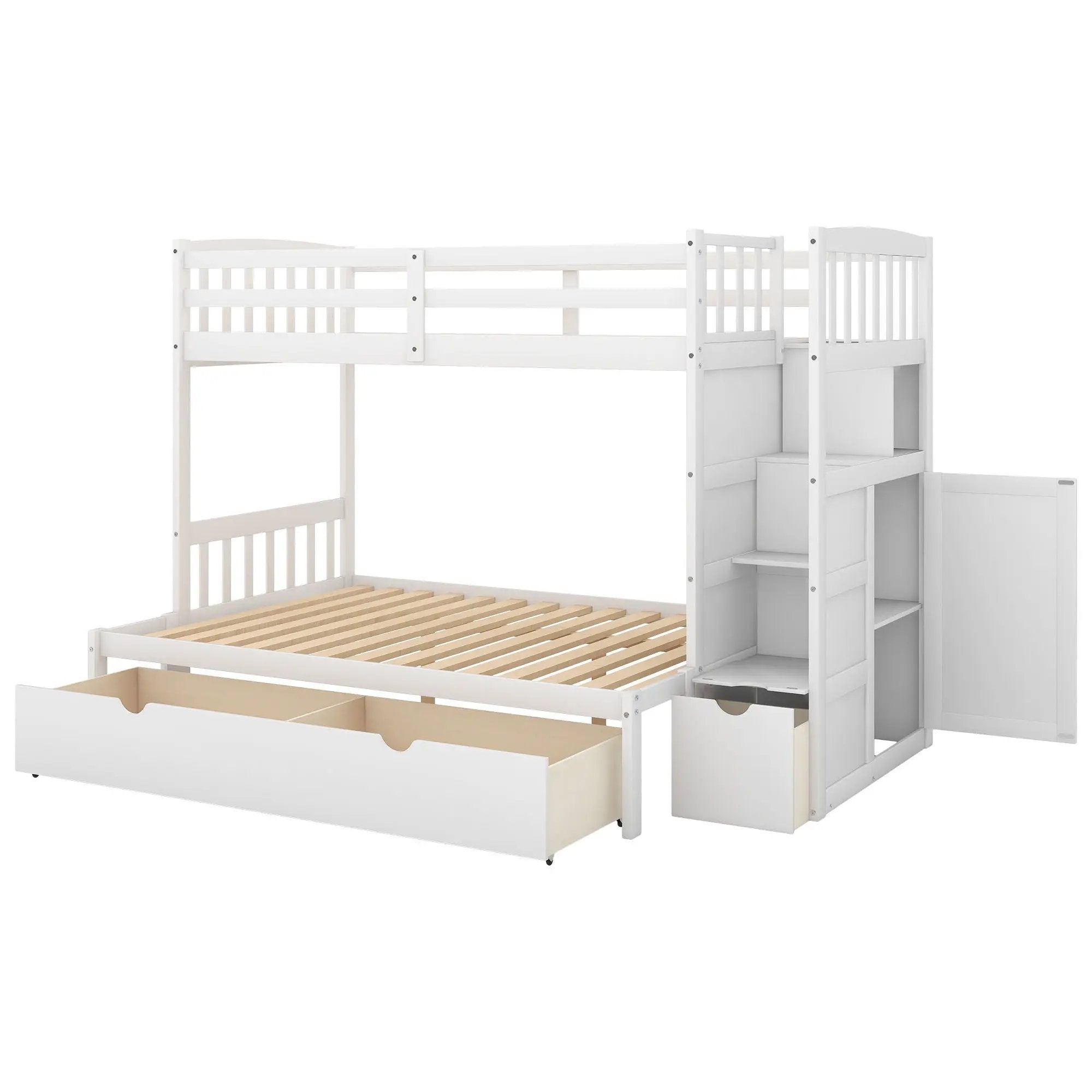 Bunk Bed, Convertible Bottom Bed, Storage Shelves And Drawers by HouseOfZazla