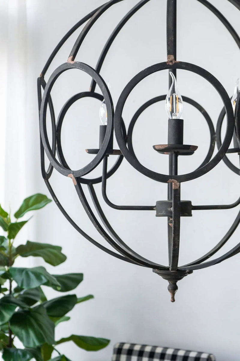 4 Light Metal Chandelier, Hanging Light Fixture With Adjustable Chain For Kitchen, Bulb Not Included - Black by Unique Piece Furniture
