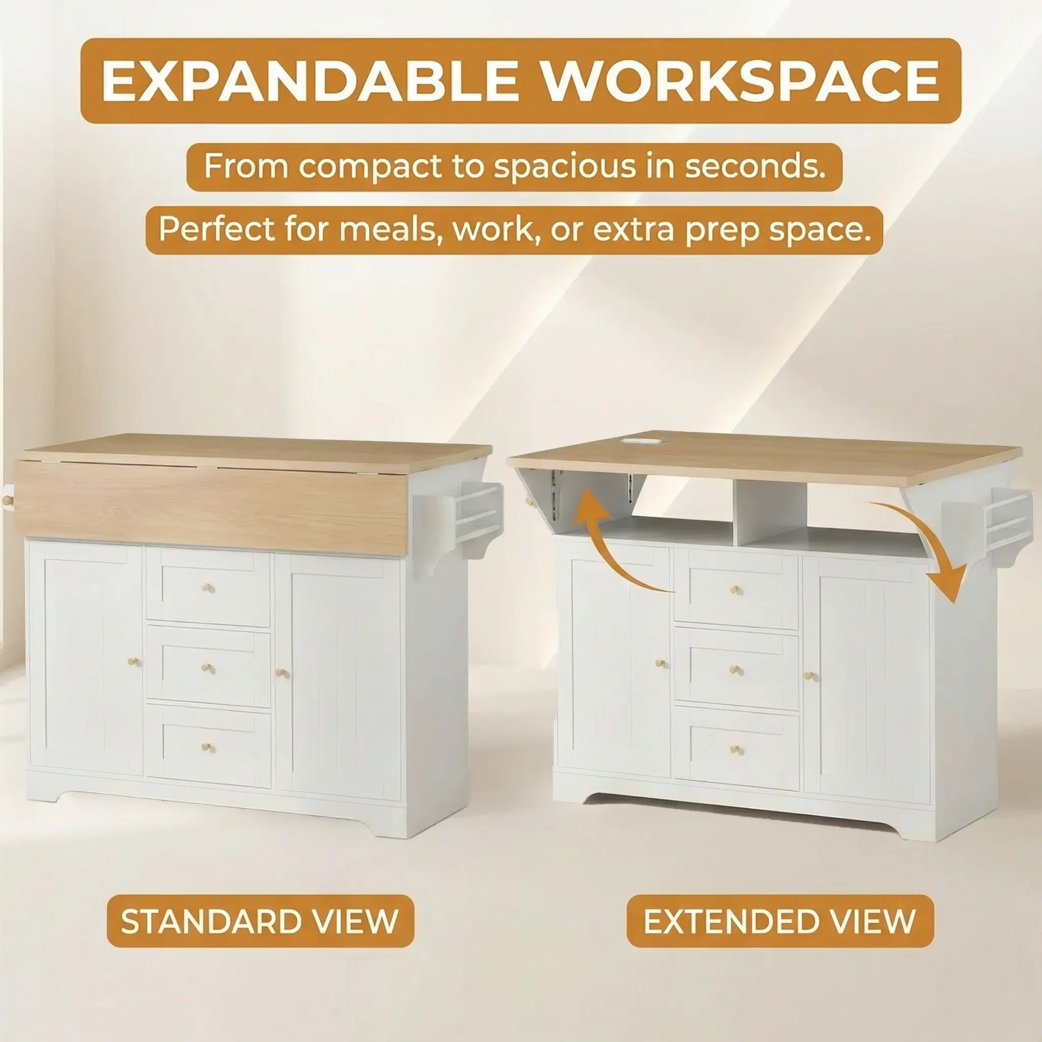 Large Kitchen Island with 2 Drop Leaf and Power Outlet by HouseOfZazla