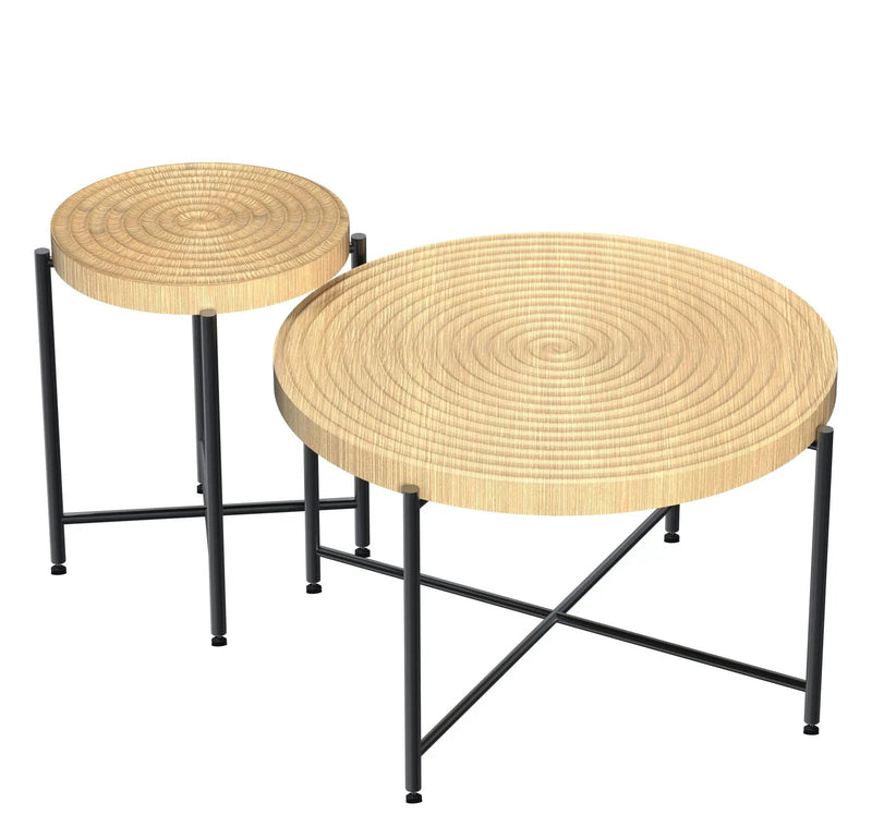 Coffee And End Table Set Waterproof Cover, Distressed Cylindrical Design, Legs Classic Rustic Charm (Set of 2) by Unique Piece Furniture