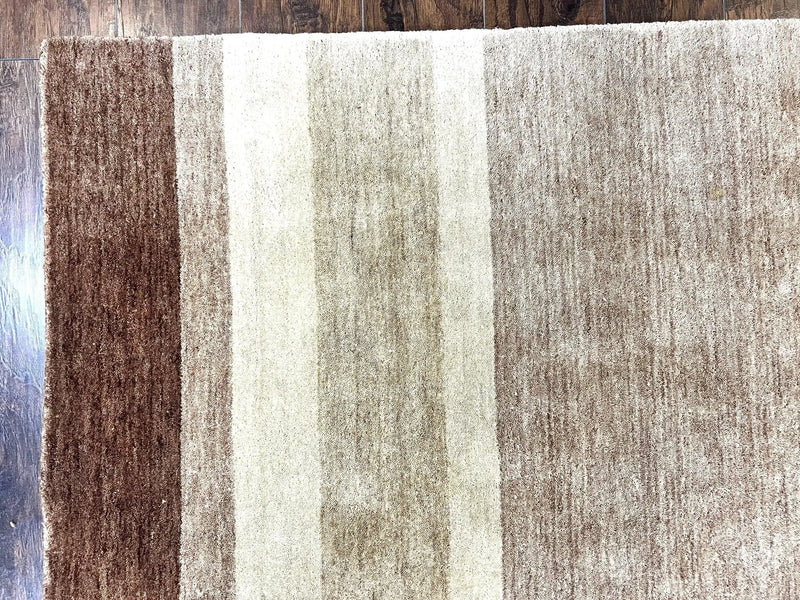 Indo Gabbeh Rug 5x8, Contemporary Wool Stripped Modern Area Rug, Hand Knotted Medium Sized Carpet by Jewel Rugs