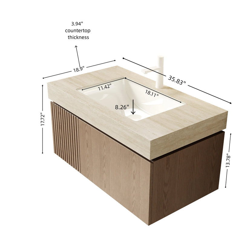 MURI 36" Bathroom Vanity & Sink with Floating Plywood Storage Cabinet by HouseOfZazla