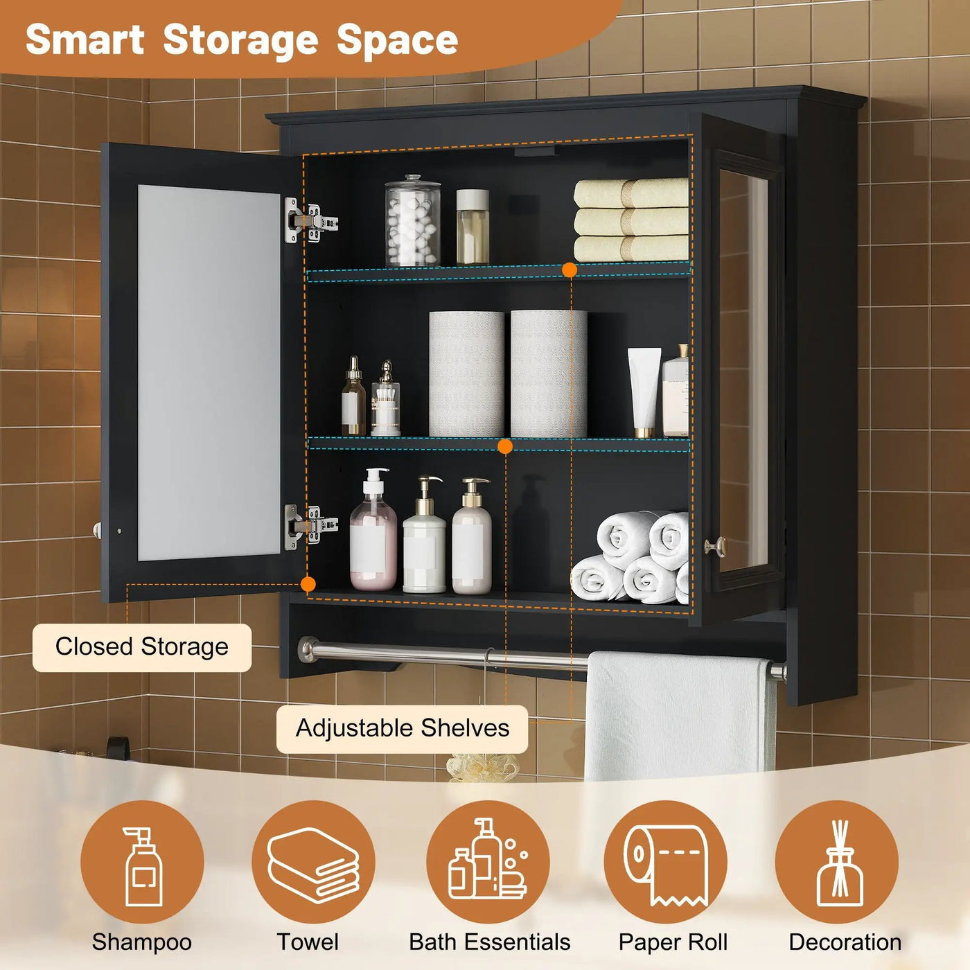 Modern Wall-Mounted Mirror Cabinet With Adjustable Shelves, Soft-Close Doors, High-Definition Mirror by HouseOfZazla