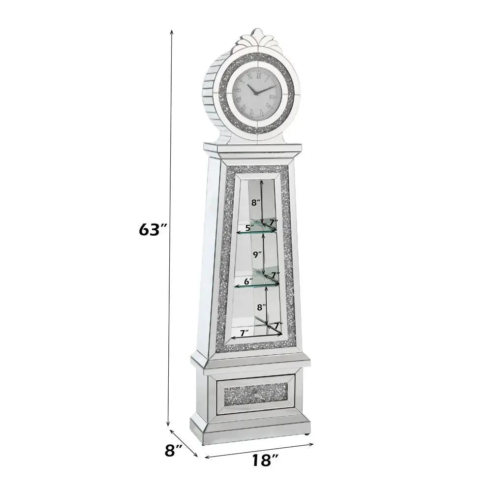 Noralie - 63" Faux Diamonds Grandfather Clock With LED - Mirrored by Unique Piece Furniture