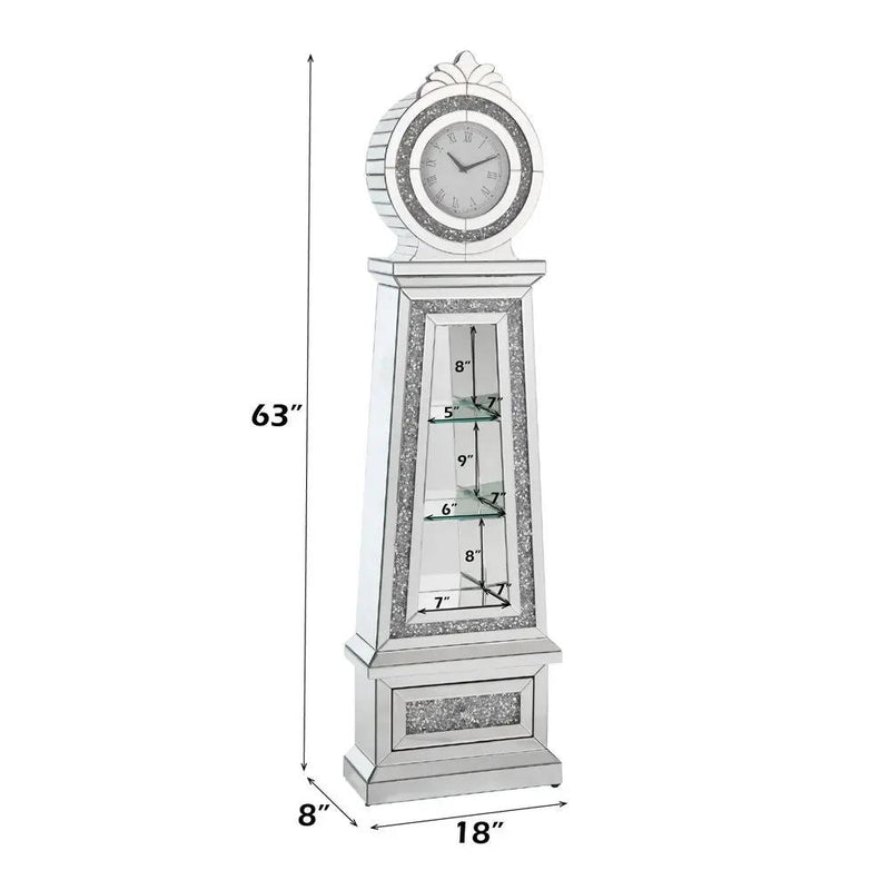 Noralie - 63" Faux Diamonds Grandfather Clock With LED - Mirrored by Unique Piece Furniture