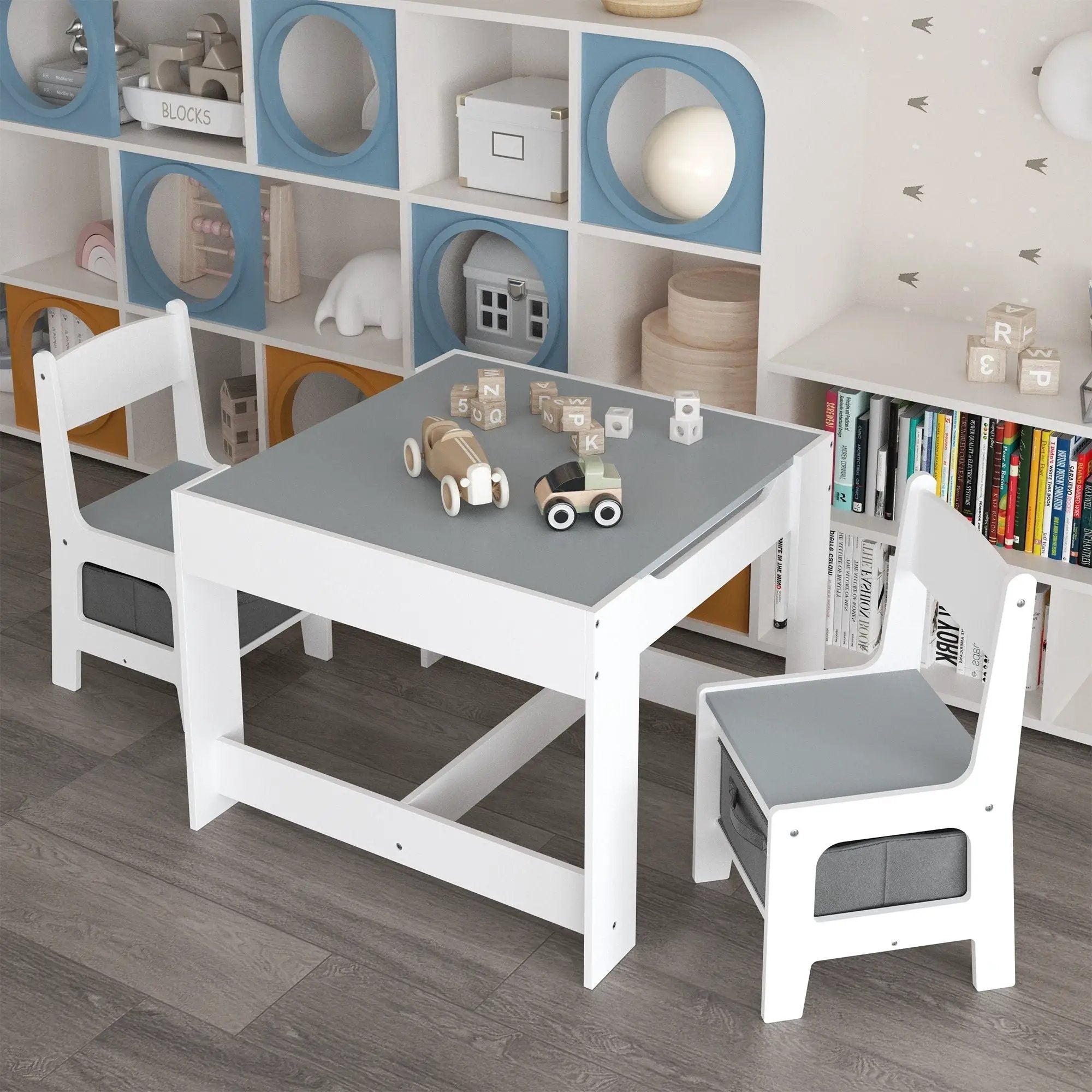 Kids Table And Chair Set, 3 In 1 Activity Table With Storage Drawer For Toddlers Drawing, Reading, Crafts, 2 In 1 Detachable Top - White by Unique Piece Furniture
