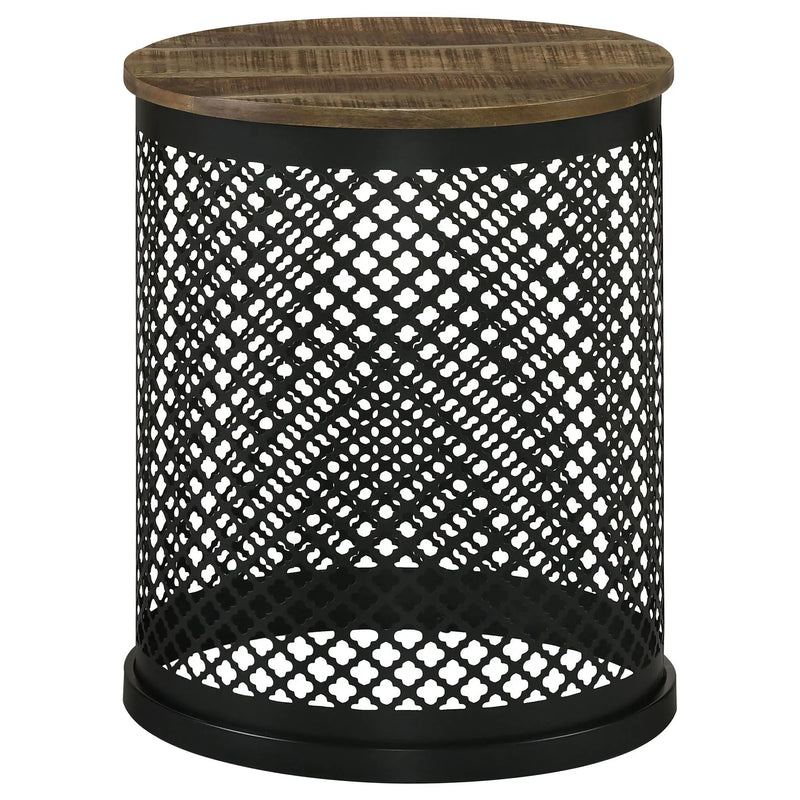 Aurora Round Drum Base Accent Side Table Natural and Black by Unique Piece Furniture