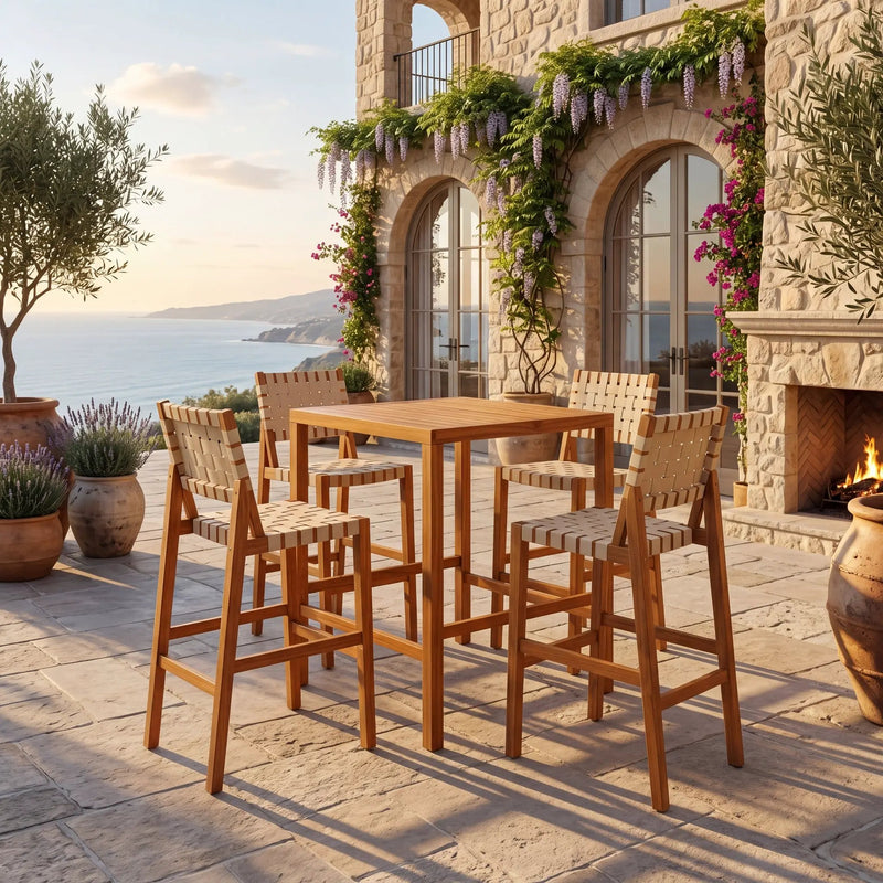 30.5 Inch Seat Height Outdoor Acacia Solid Wood Patio Furniture Set by HouseOfZazla