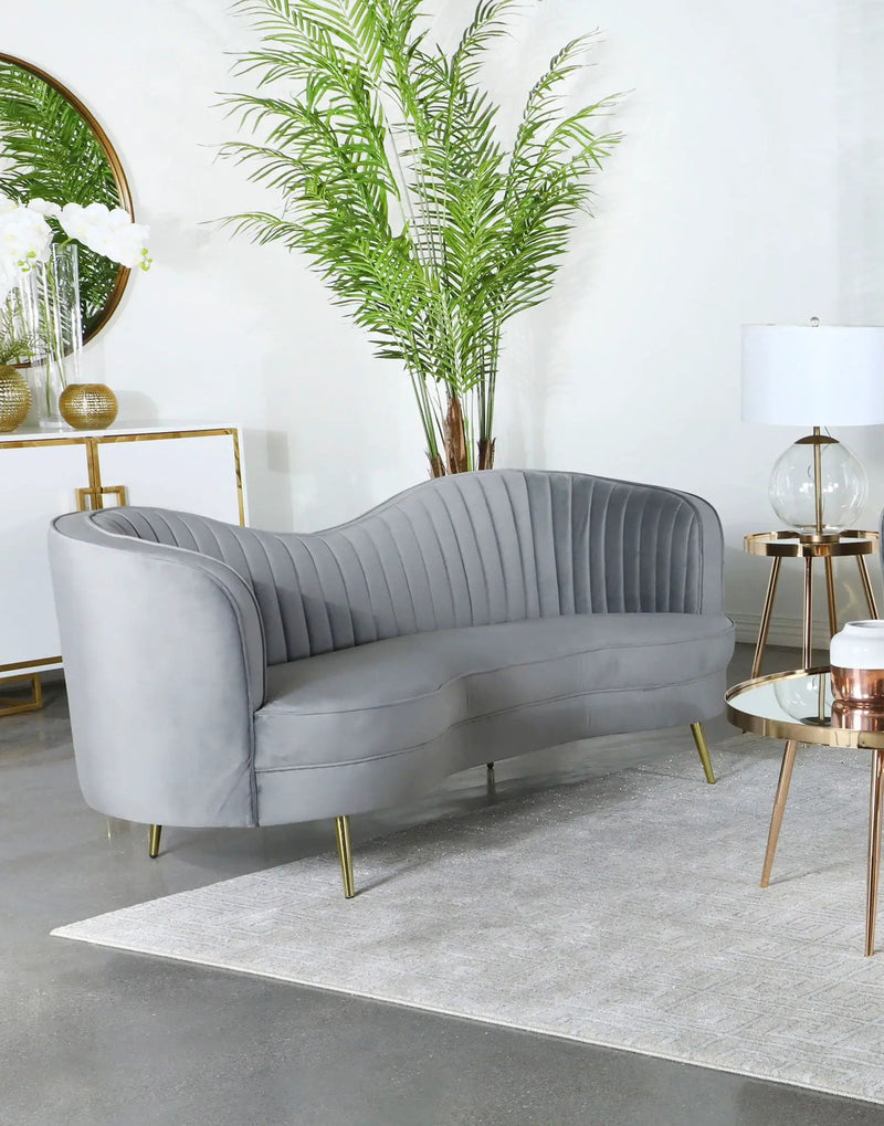 Sophia Upholstered Channel Tufted Sofa Grey by Unique Piece Furniture