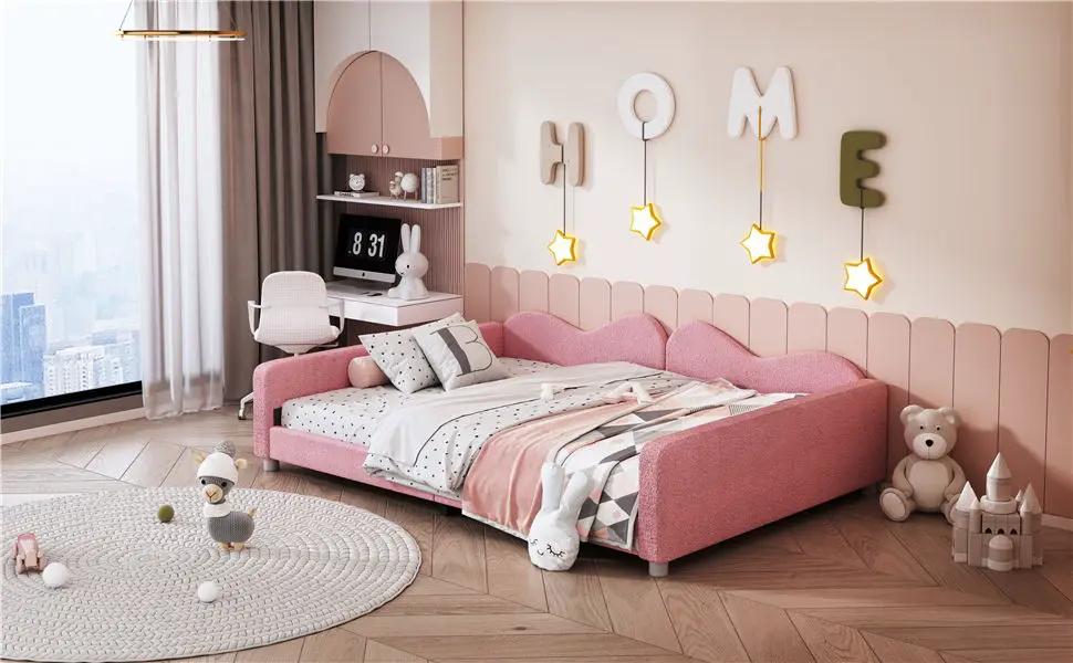 Upholstered Daybed, Sherpa Fabric Sofabed With Cloud-Shaped Backrest by HouseOfZazla