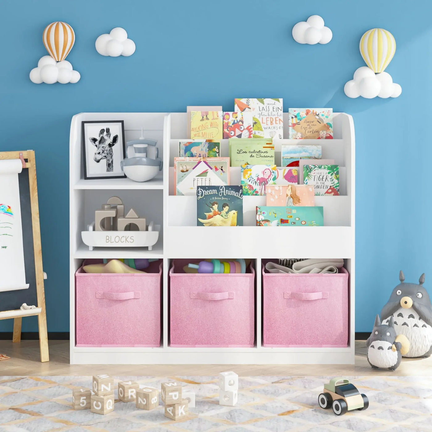 Bookcase And Bookshelf With 3 Collapsible Drawers, Multifunctional Display Stand by HouseOfZazla