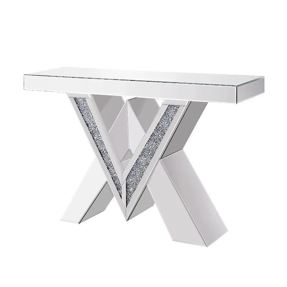 Noralie - Console Table, "V" Shape Pedestal - Mirrored & Faux Diamonds by Unique Piece Furniture