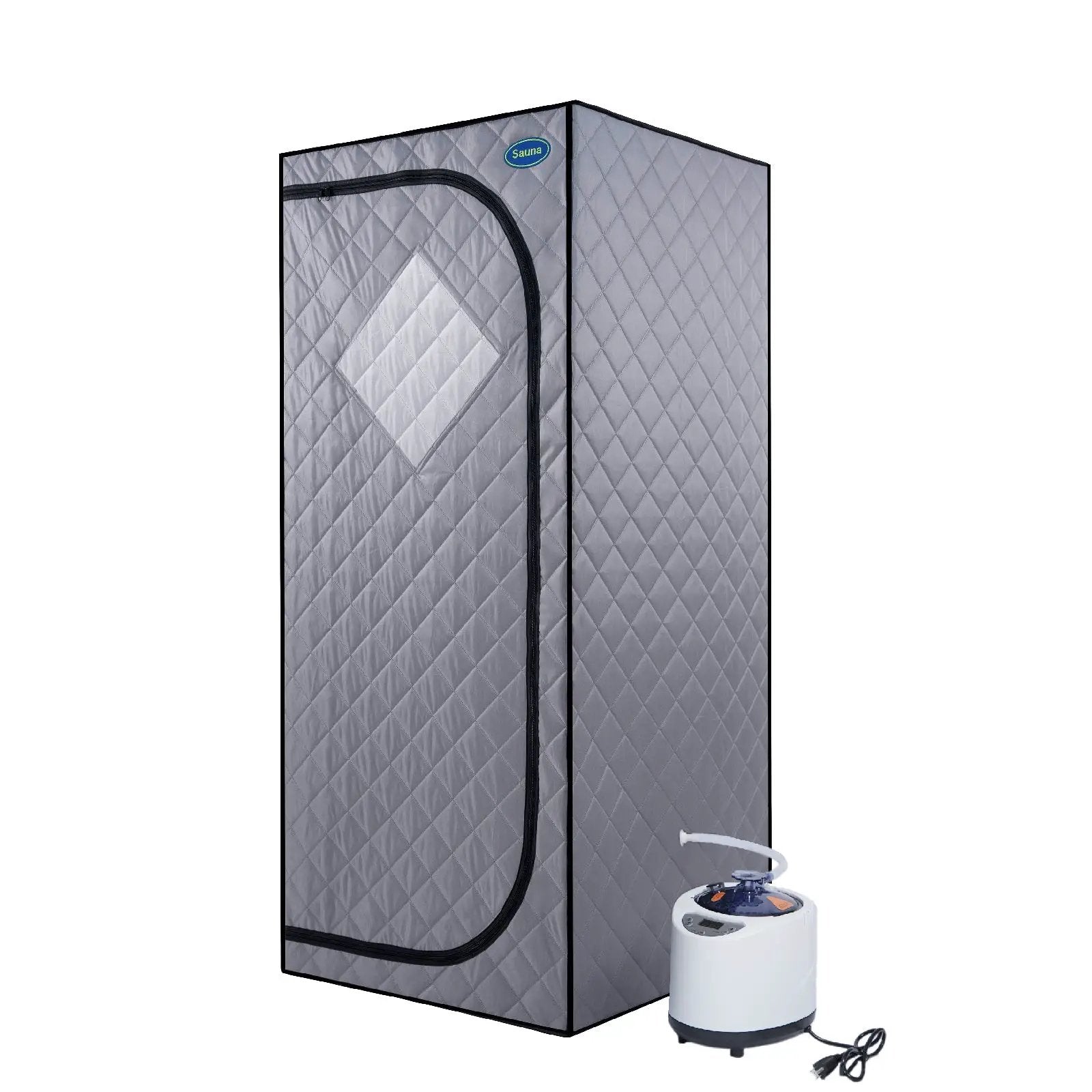Full Size Portable Grey Steam Sauna tent–Personal Home Spa, with Steam Generator, Remote Control, Foldable Chair, Timer and PVC Pipe Connector Easy to Install.Fast heating, with FCC Certification by HouseOfZazla