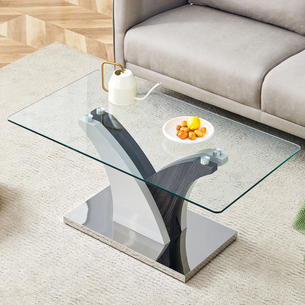 Rectangular Coffee Table with Tempered Glass Countertop - Gray, photo 9 of 9