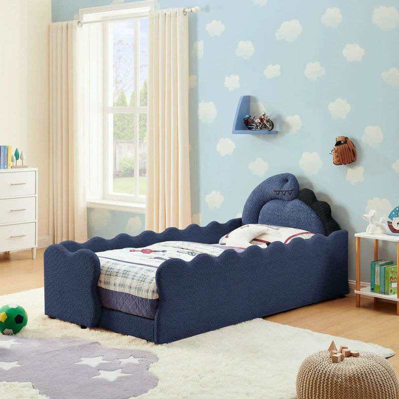 Cute Dinosaur Shaped Bed With Safety Guardrail, Toddler Frame by HouseOfZazla
