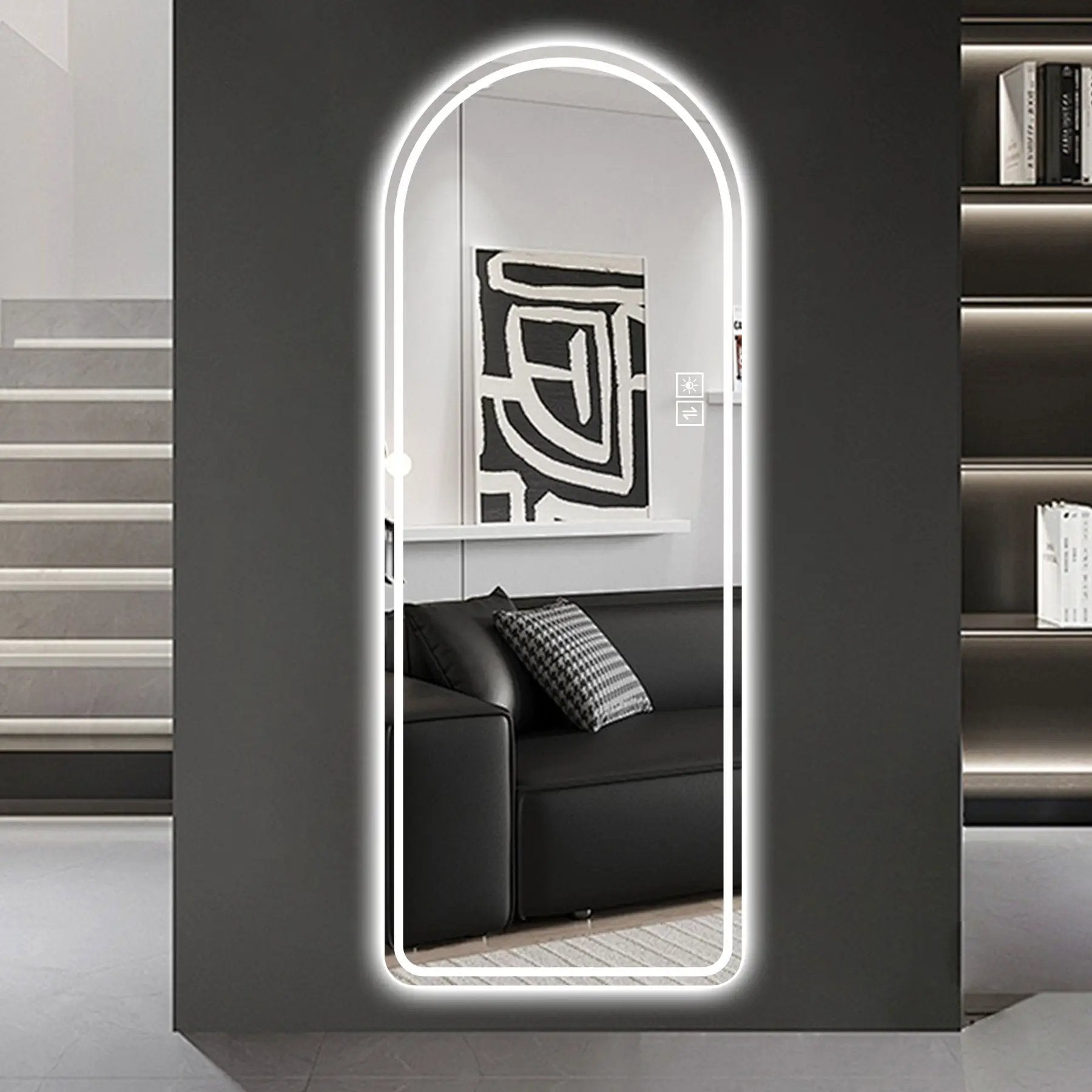 Arch Design LED Full Length Mirror, Dimmable, High Definition, Explosion Proof, 65" X 21" - Silver by HouseOfZazla
