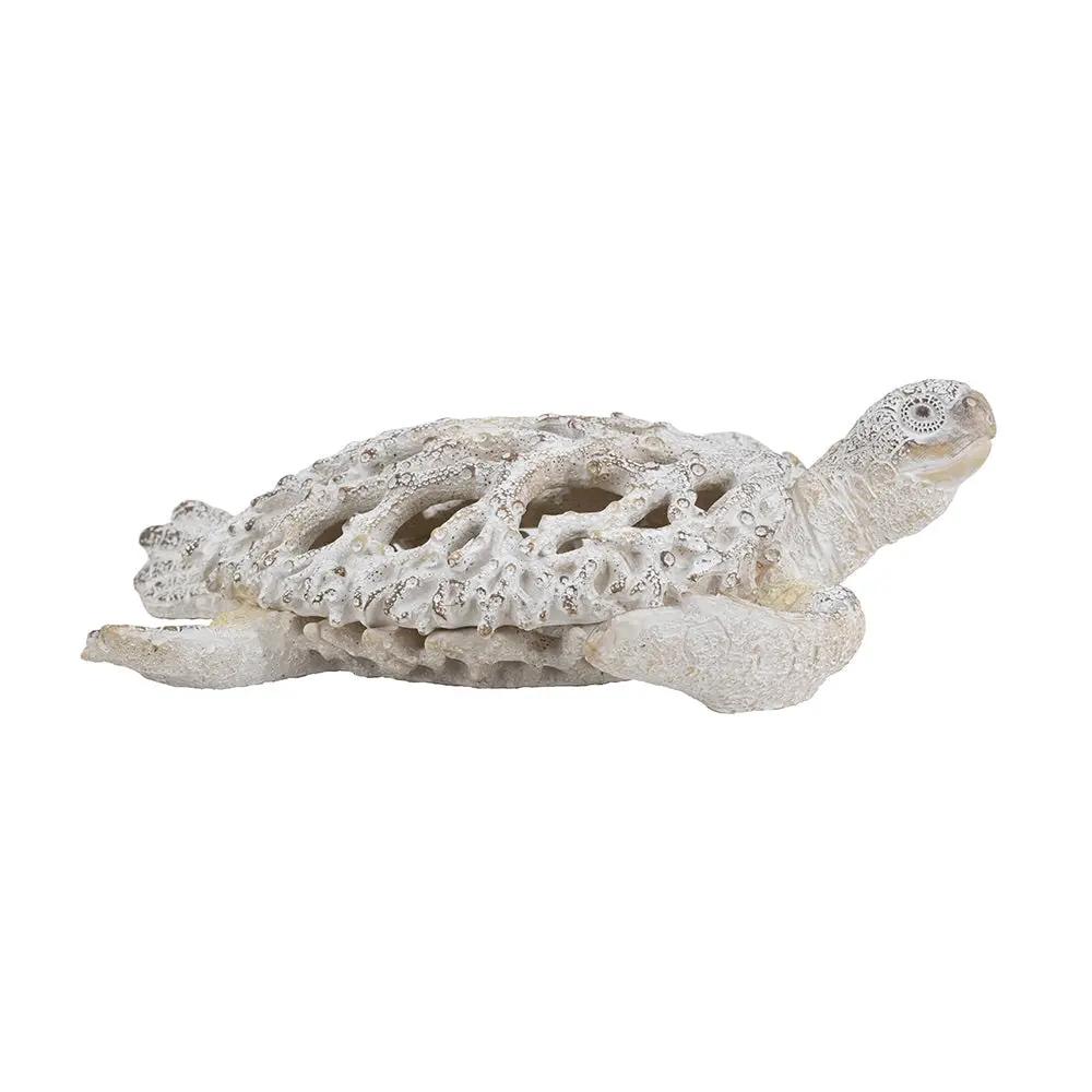 13.2x12.2x3.9' Decorative Polyresin Turtle Statue with White Coral Reef Design