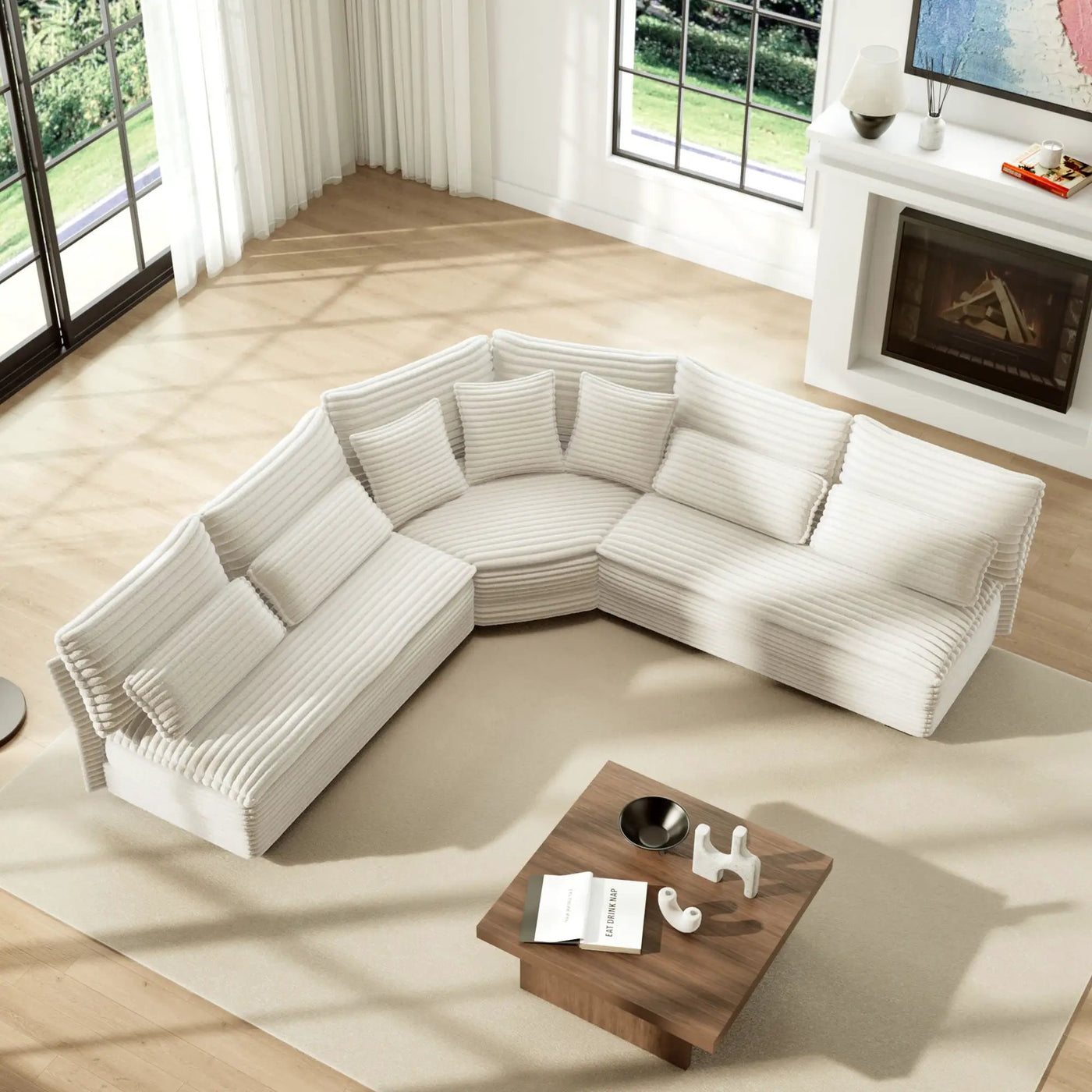 5 Seater L Shaped Sectional Sofa With Curved Corner, 7 Pillows by HouseOfZazla