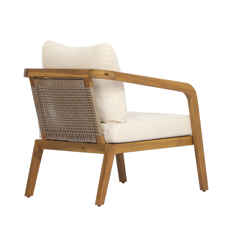 Acacia Wood Outdoor Patio Club Chair with PE Wicker Backrest & Cushions by HouseOfZazla