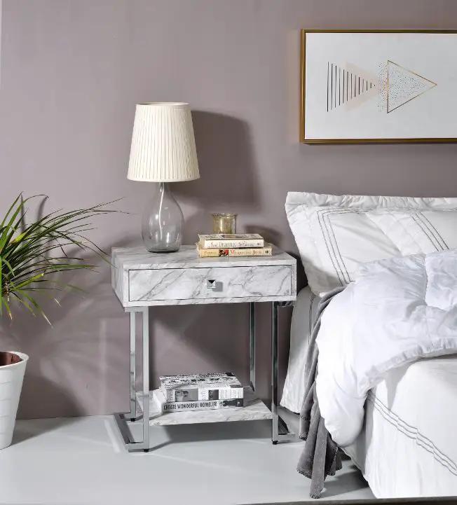 Wither - Accent Table - White Printed Faux Marble & Chrome by Unique Piece Furniture