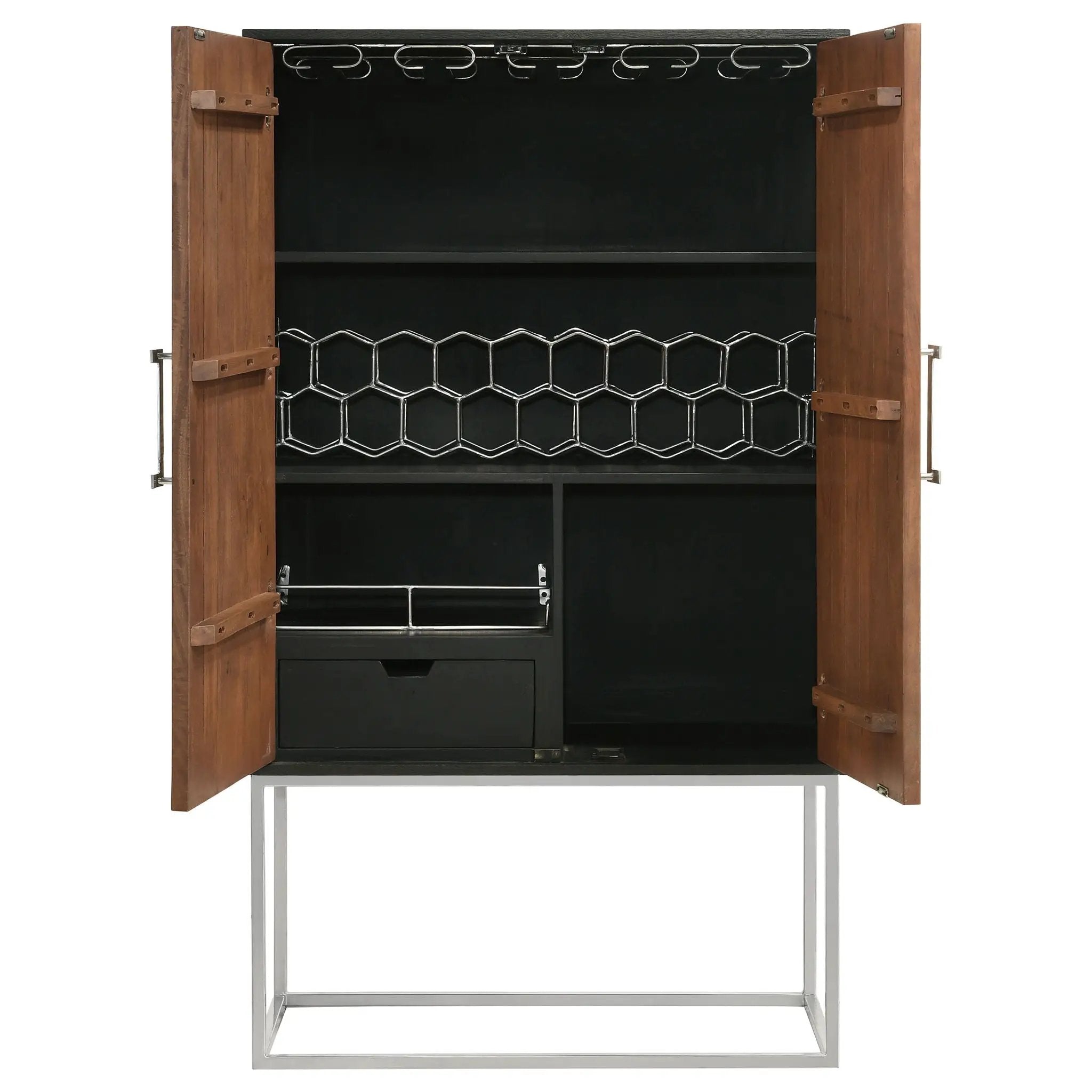 Borman 2-door Home Bar Cabinet Wine Storage Walnut and Black by Unique Piece Furniture