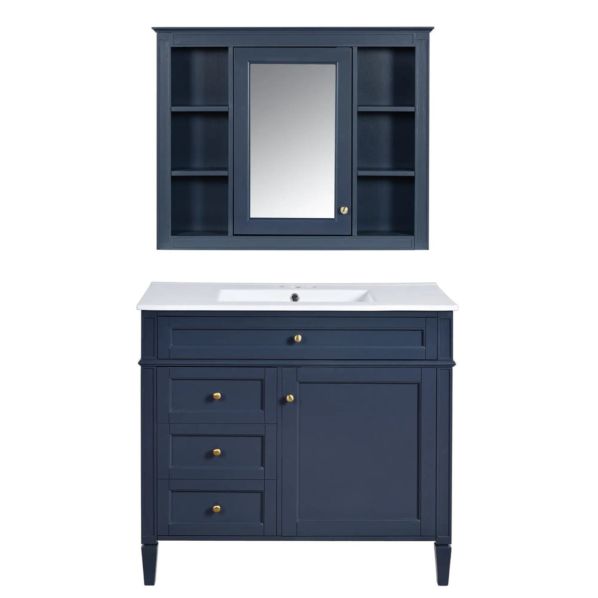 Bathroom Vanity With Mirror Cabinet, Single Sink With 2 Soft Closing Doors And 4 Drawers, photo 4 of 35