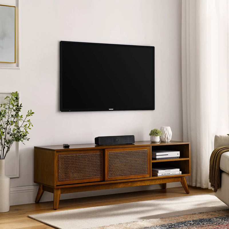 59 Inch Mid Century Modern Rattan TV Stand by BLAKHOM