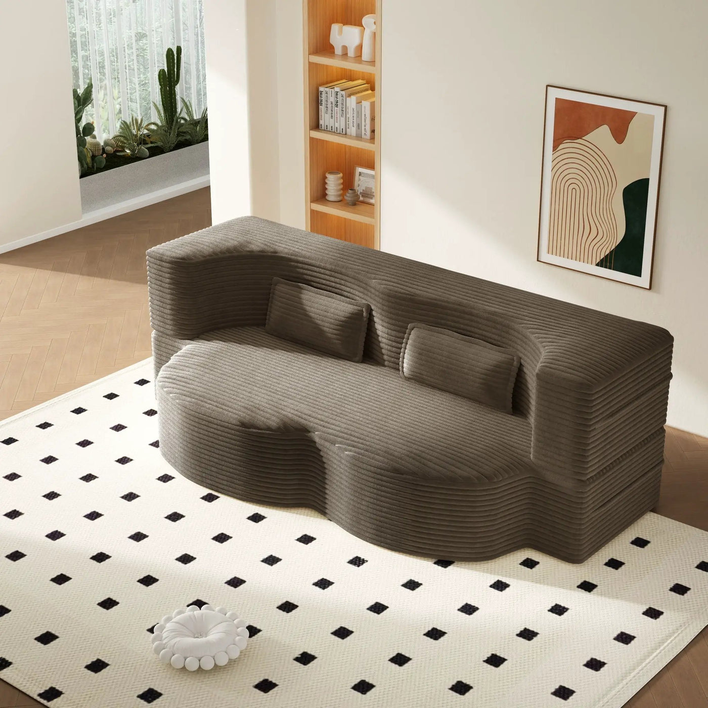 Modern Floor Sofa With 2 Pillows, Convertible Twin Size Folding Mattress For Living Room by HouseOfZazla