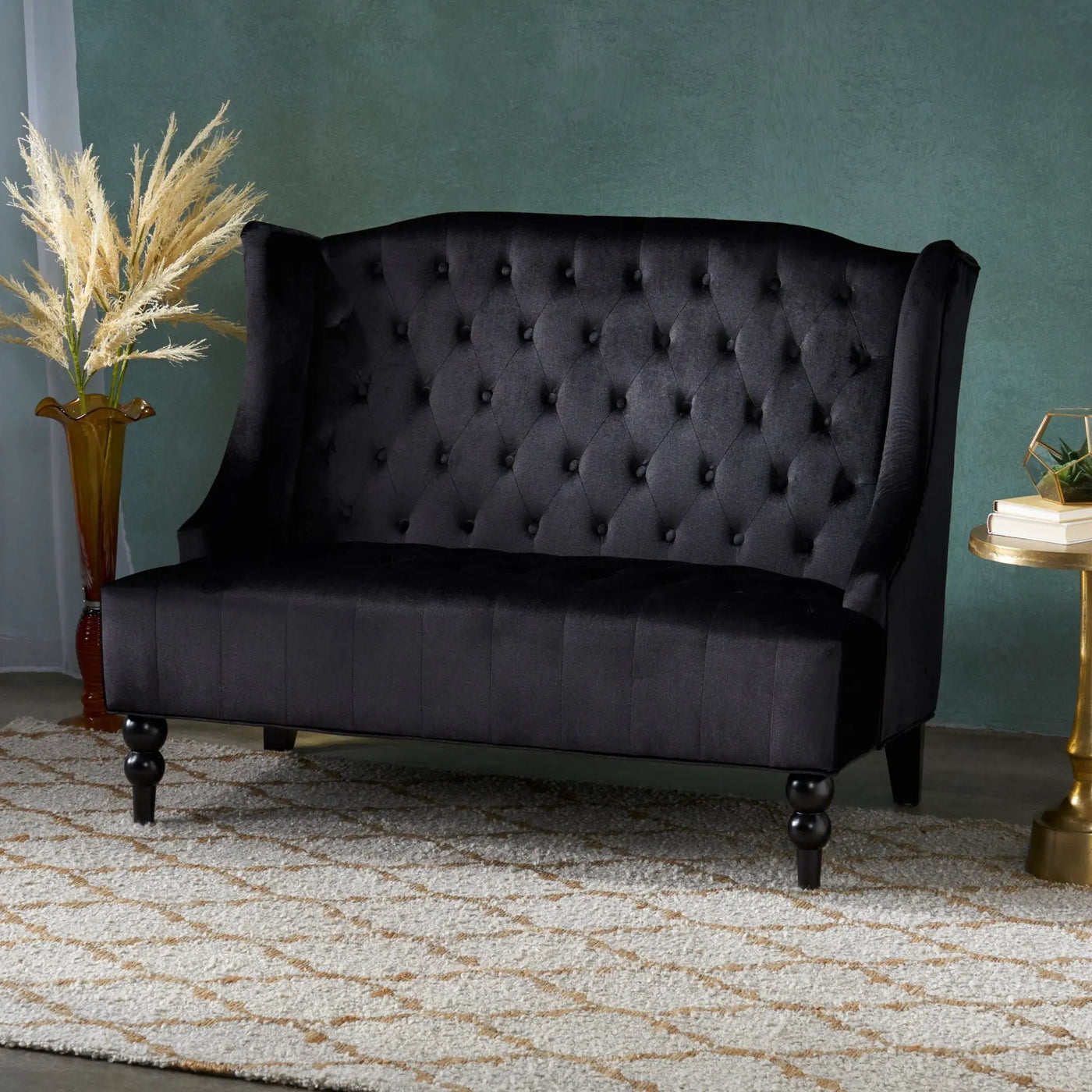 Nurturing Upholstered Loveseat With Wing Back And Diamond Tufting by HouseOfZazla