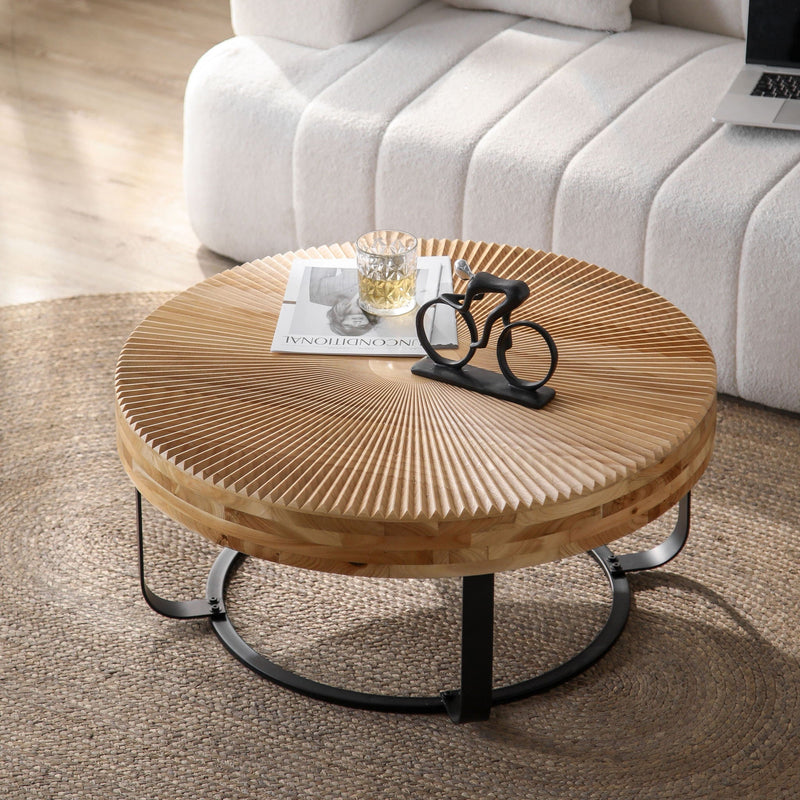 Modern Round Coffee Table With Wooden Carving Pattern by Unique Piece Furniture