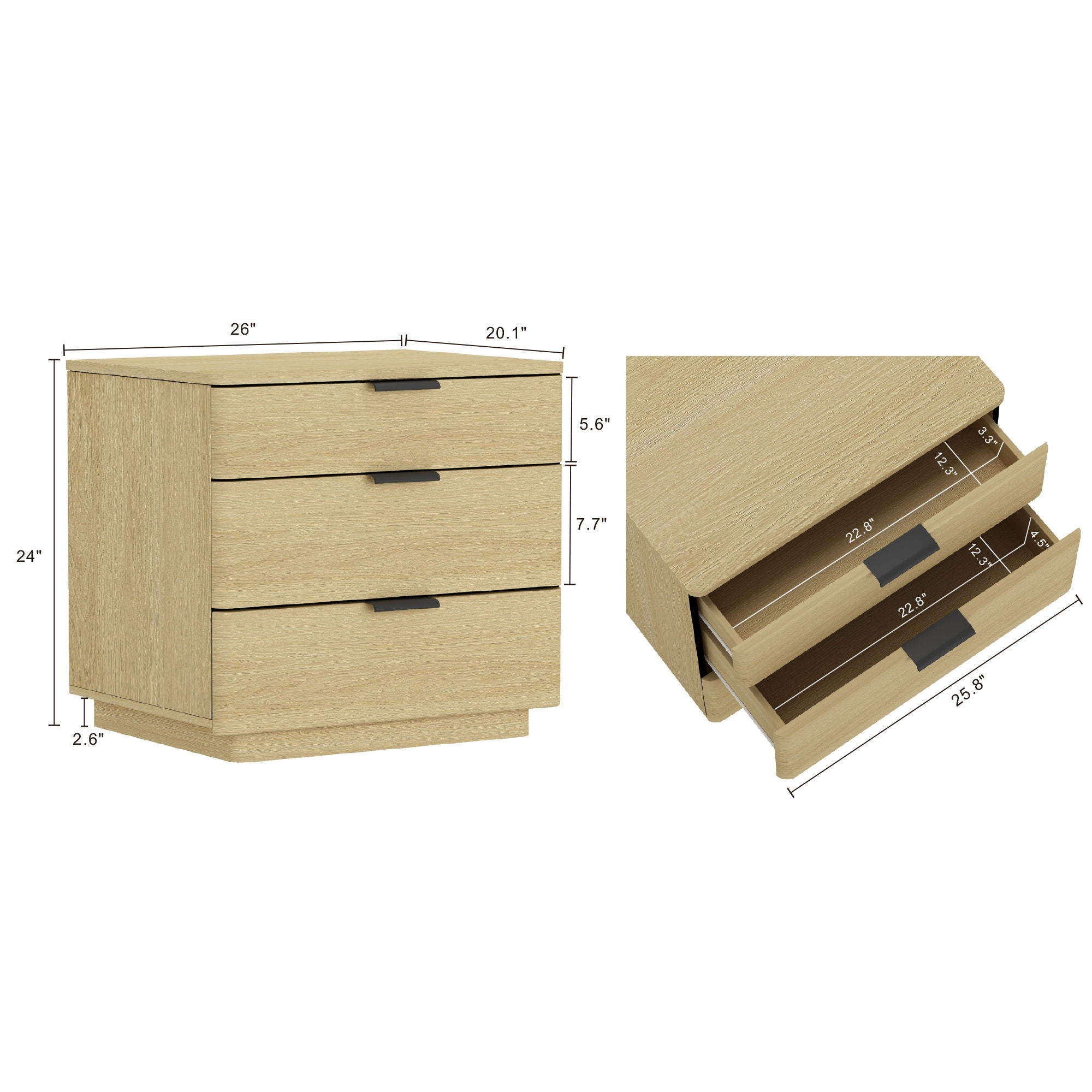 Payton - Nightstand & 3 Drawers - Oak by HouseOfZazla