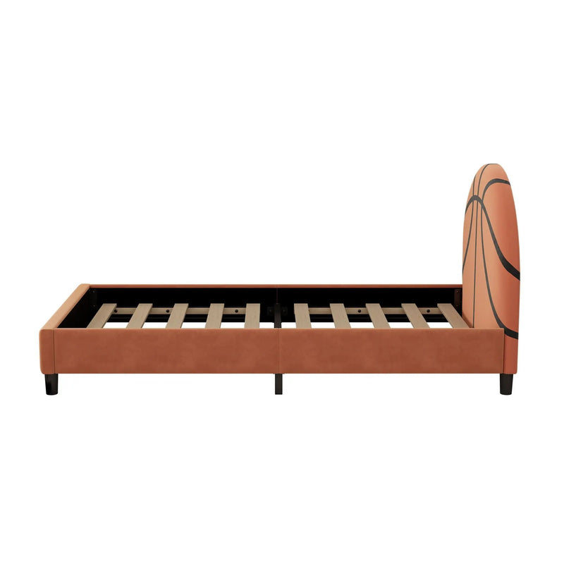 Basketball Design Upholstered Twin Platform Bed Sport Style Bed For Boys & Girls, Teens - Orange by HouseOfZazla
