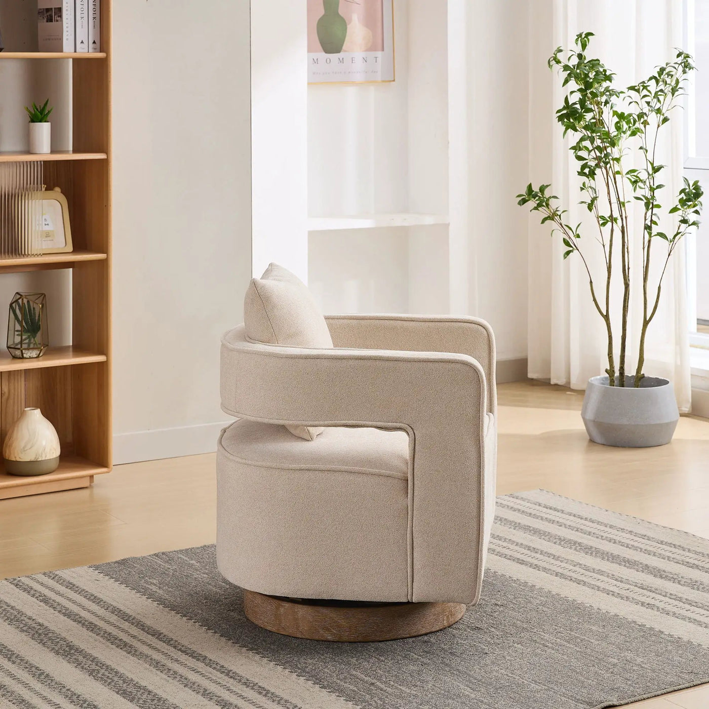 Swivel Accent Open Back Barrel Chair With Weathered Base by Unique Piece Furniture