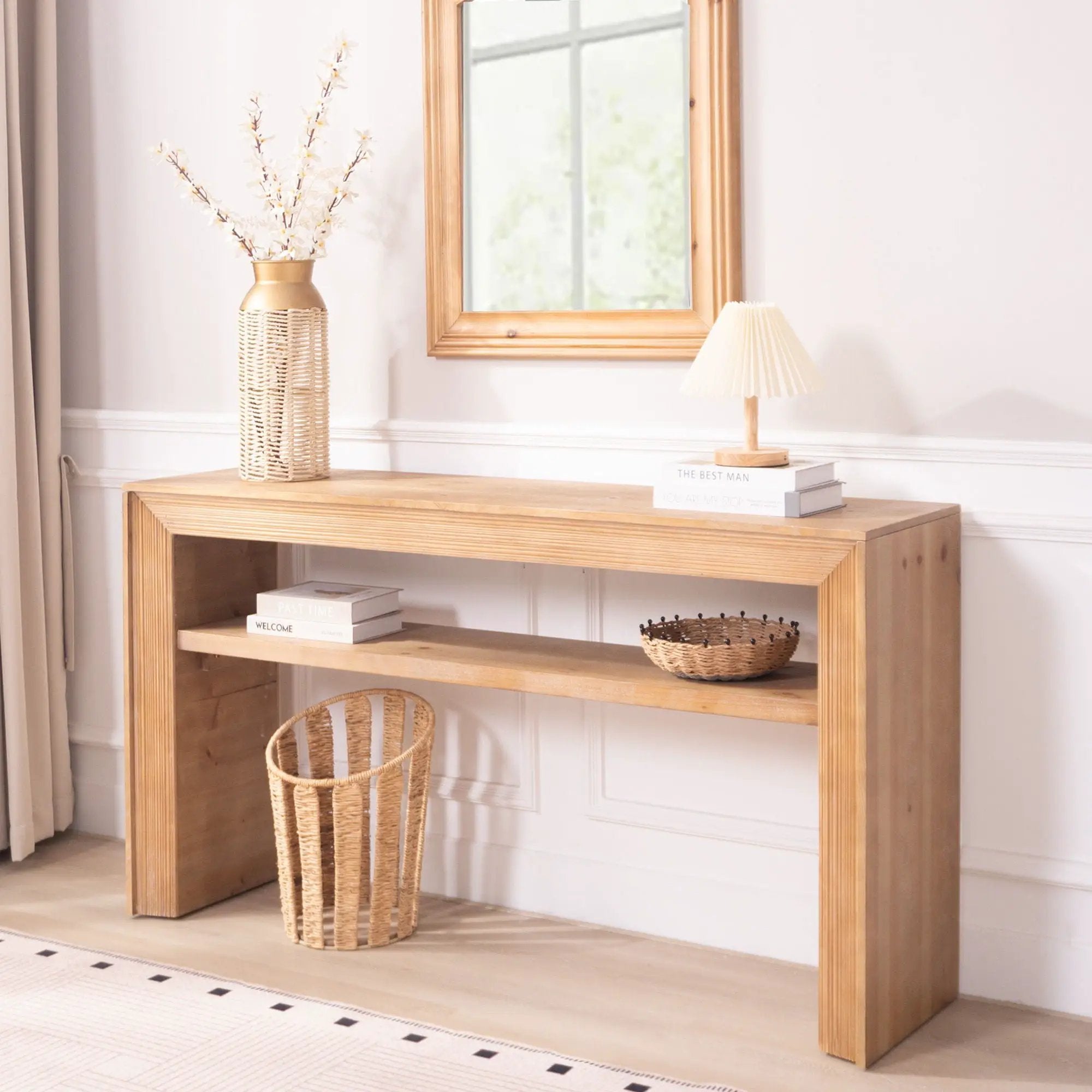 Console Table With Storage Shelf - Antique Natural / Light Natural / Natural by Unique Piece Furniture