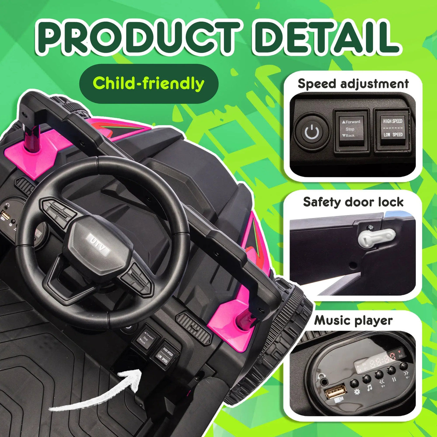 24V Kids Ride-On UTV with Remote Control and Music by HouseOfZazla