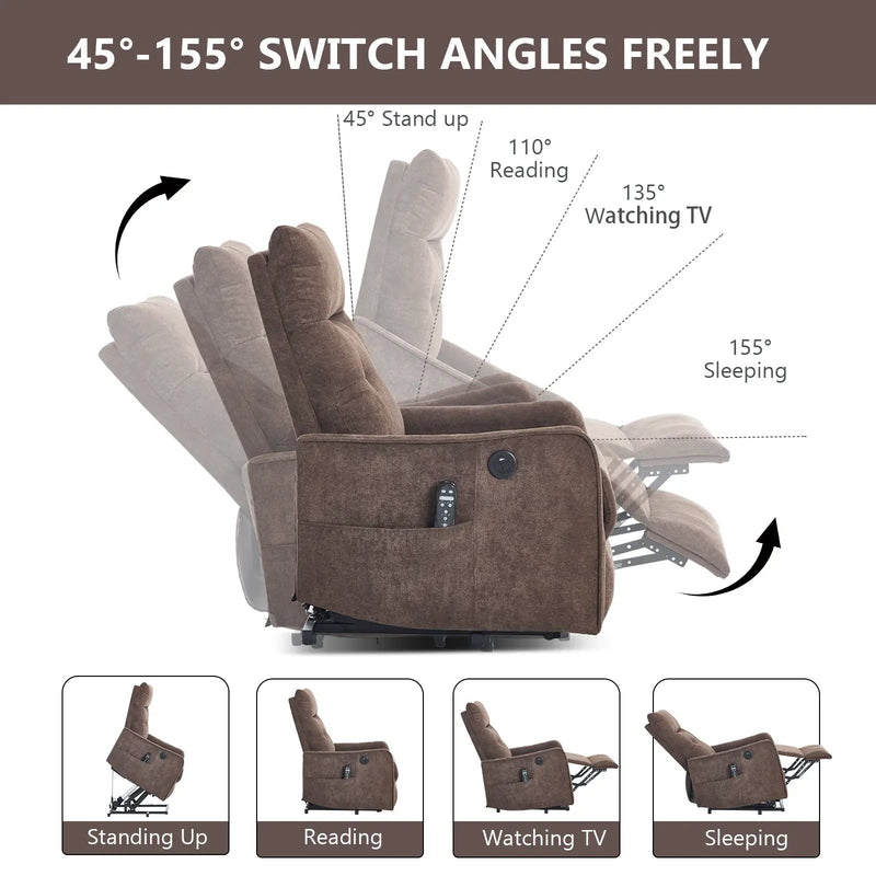 Brown Chenille Single Motor Power Lift Recliner Chair by HouseOfZazla